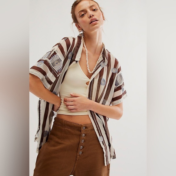 Free People We‎ The Free Anas Beach Day Top Boho Mesh Embroidered Size XS - Picture 1 of 11